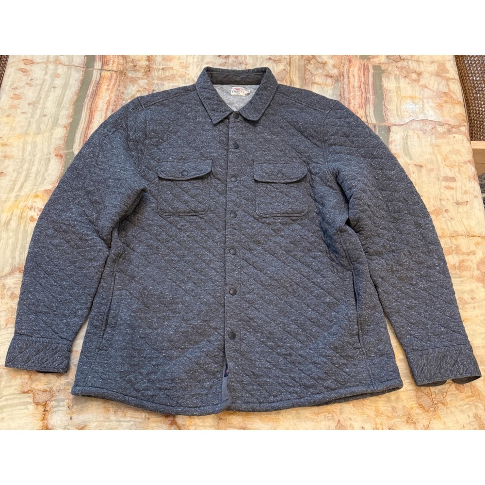 Faherty Mens Epic Quilted CPO Shirt Jacket Gray Fleece Snap Front Size‎ XL